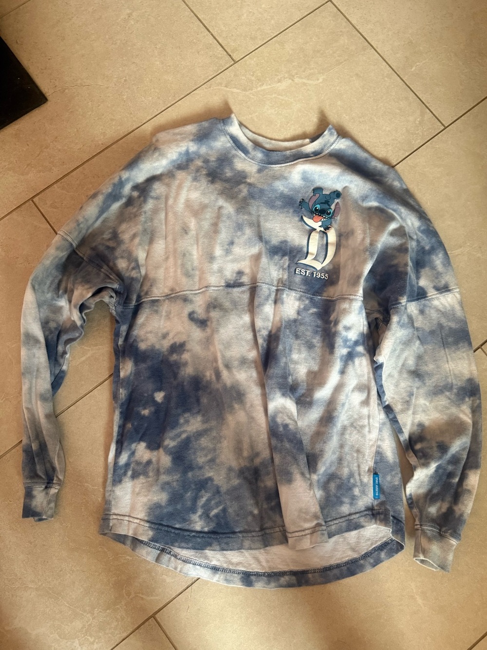 Blue Tie-Dye Crewneck Disneyland Stitch Spirit Jersey worn twice